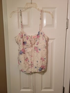 Leyden Cream Floral Spaghetti-Strap Cami with Pink & Blue Blooms